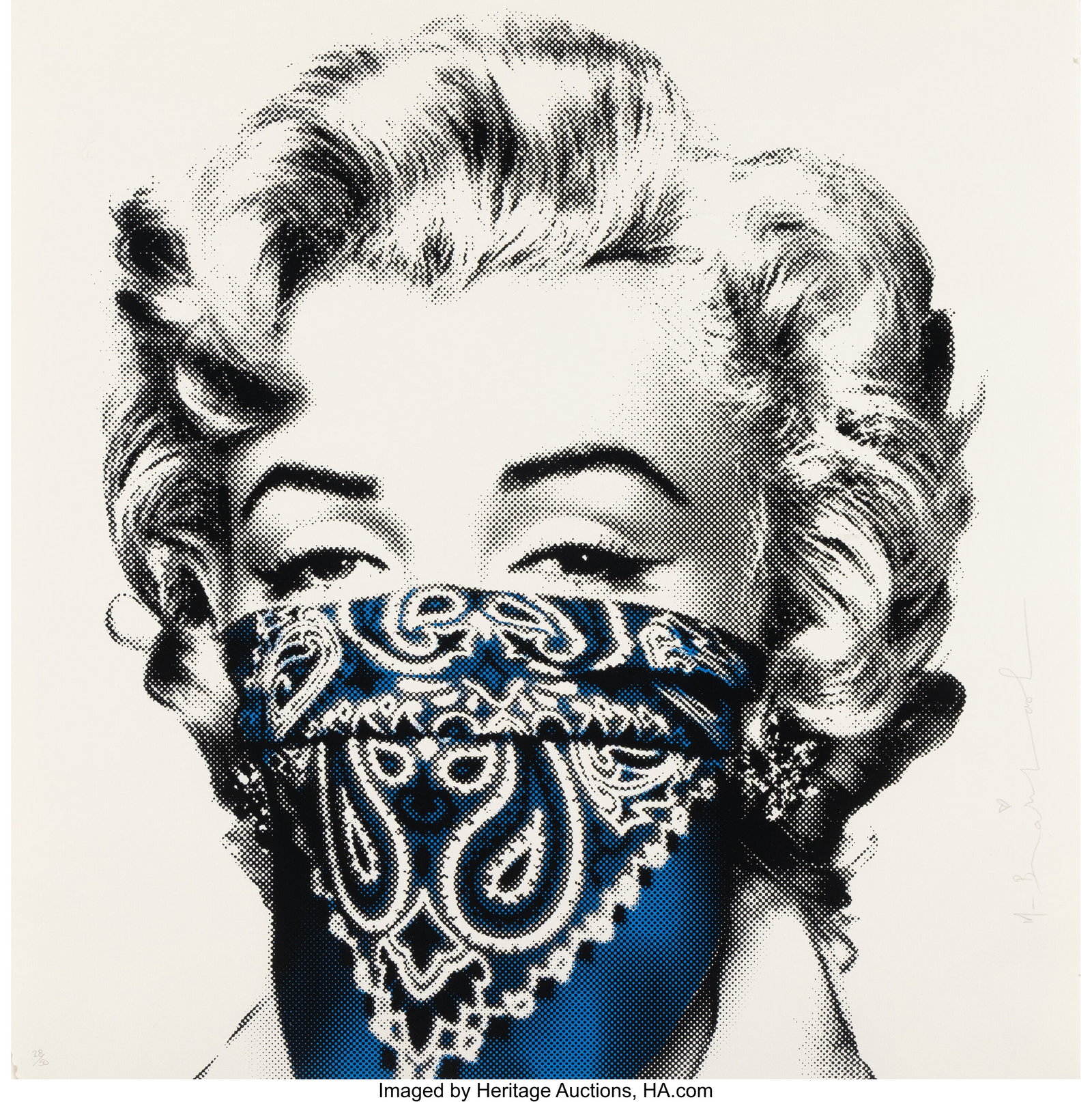Mr. Brainwash (b. 1966) Stay Safe (Blue), 2020 : Mr. Brainwash (b. 1966) Stay Safe (Blue), 2020 Screenprint in colors on wove paper 22 x 22 inches (55.9 x 55.9 cm) (sheet) Ed&