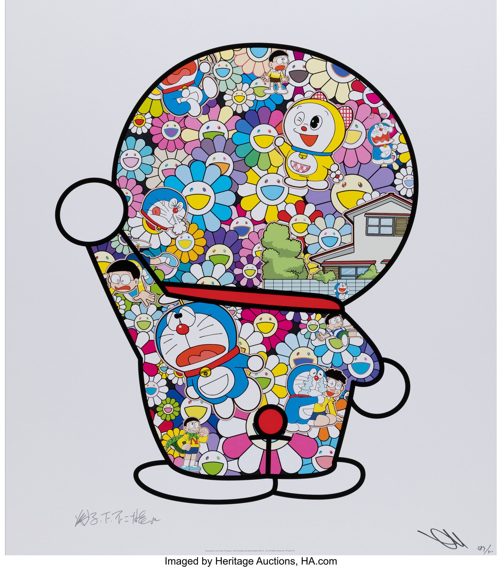 Takashi Murakami (b. 1962) Doraemon in the Field: Takashi Murakami (b. 1962) Doraemon in the Field of Flowers, 2018 Offset lithograph in color on smooth wove paper 25-3/4 x 22-3/4 inches (65.4 x 57.8 
