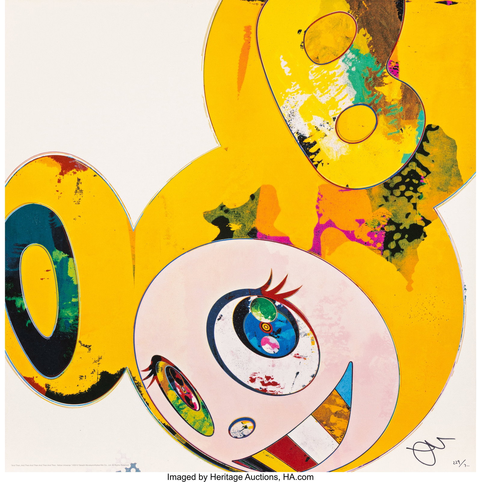 Takashi Murakami (b. 1962) And Then, And Then An: Takashi Murakami (b. 1962) And Then, And Then And Then And Then And Then, Yellow Universe, 2013 Offset lithograph 19-5/8 x 19-5/8 inches (49.8 x 