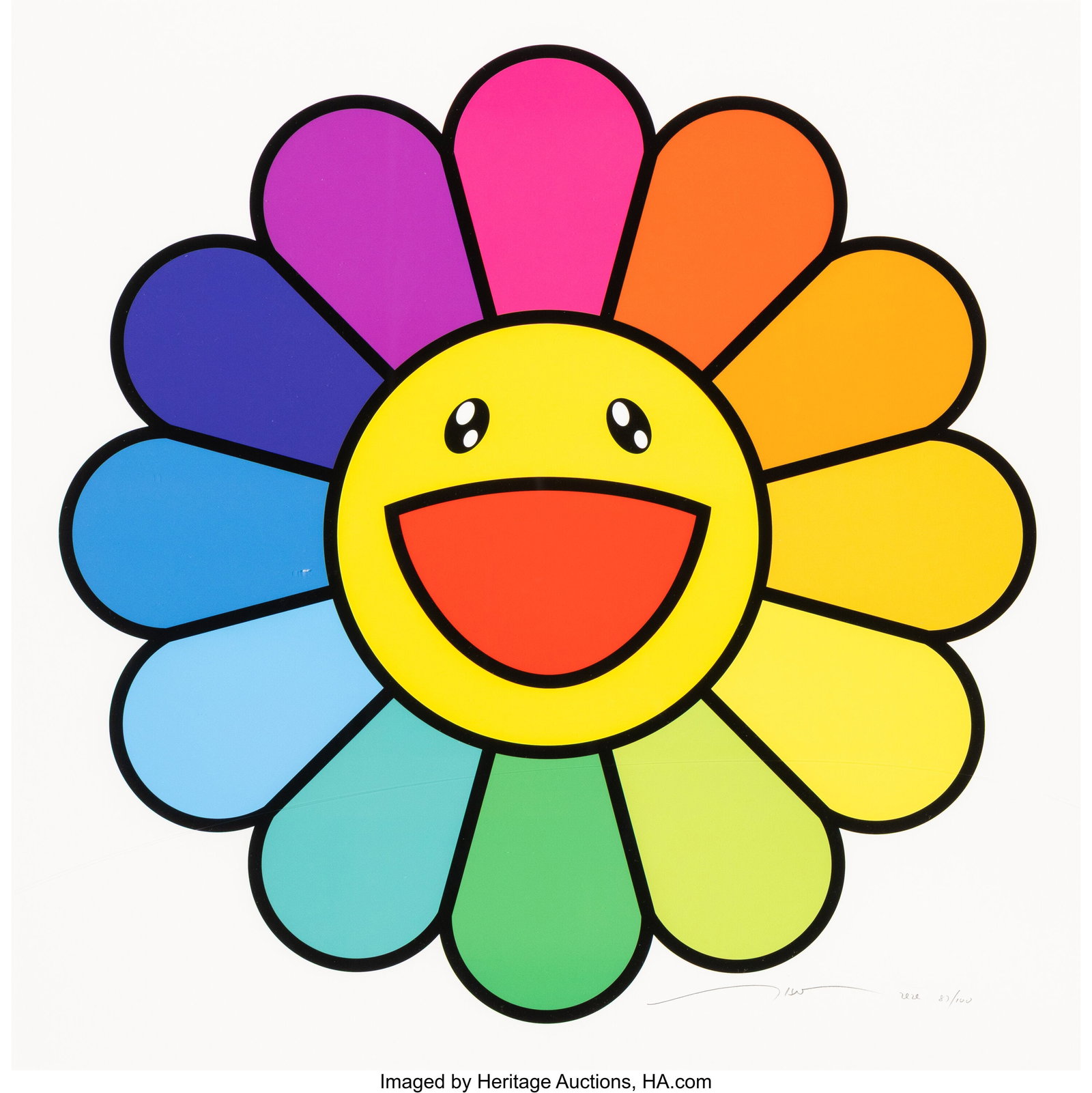 Takashi Murakami (b. 1962) Smile On, Rainbow Flo: Takashi Murakami (b. 1962) Smile On, Rainbow Flower!!, 2020 Screenprint in colors on wove paper 19-5/8 x 19-5/8 inches (49.8 x 49.8 cm
