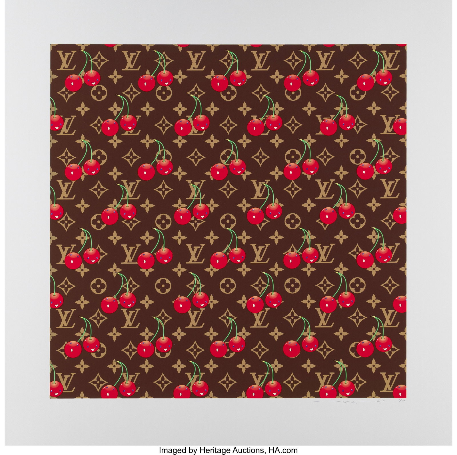 Takashi Murakami (b. 1962) LV Cherry Brown, 2025: Takashi Murakami (b. 1962) LV Cherry Brown, 2025 Screenprint in colors on paper 30 x 30 inches (76.2 x 76.2 cm) (sheet) Ed. 10/50 Si