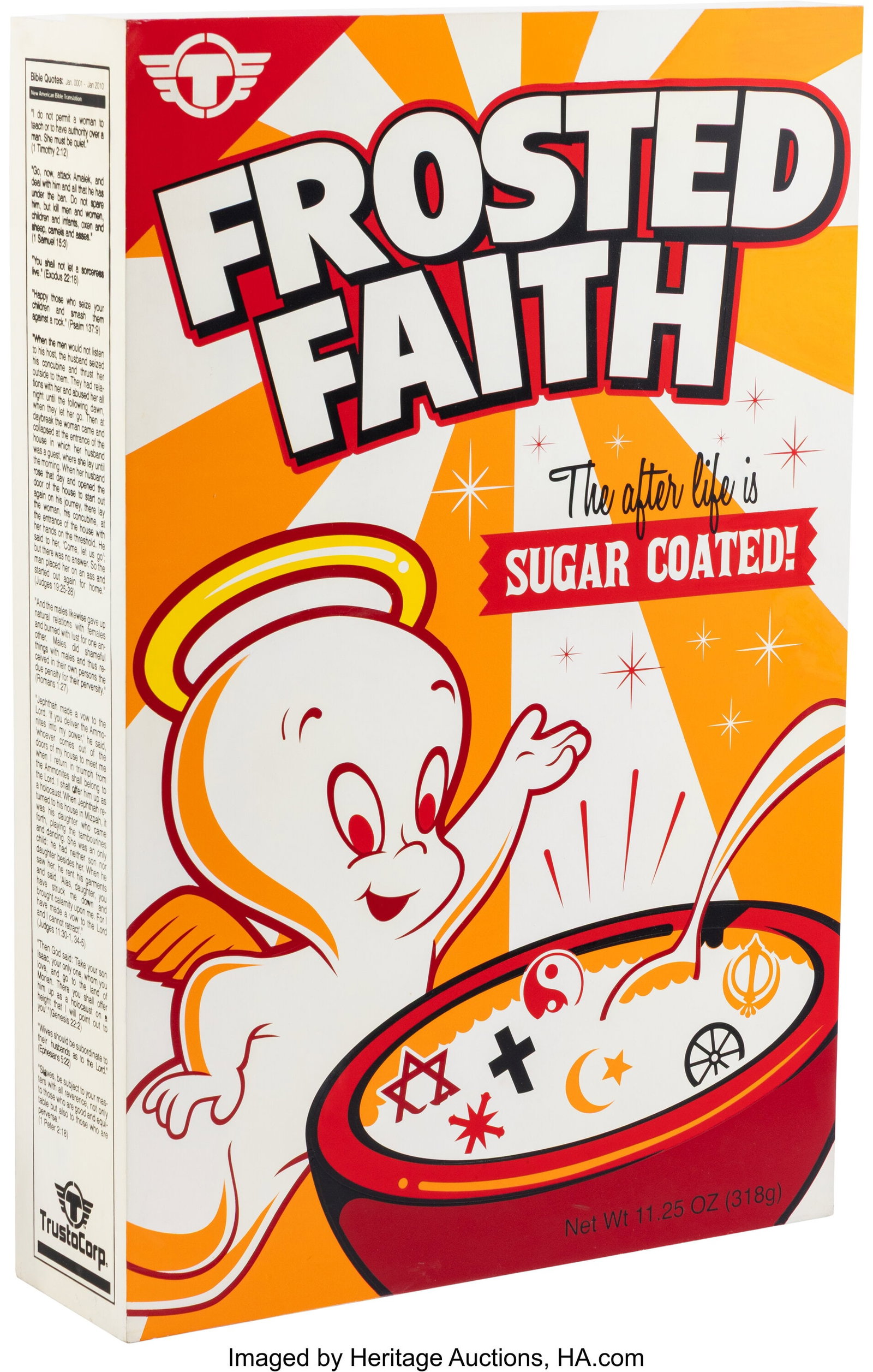TrustoCorp (Tristan Eaton) (20th Century) Froste: TrustoCorp (Tristan Eaton) (20th Century) Frosted Faith Cereal, 2011 Spray paint and silkscreen on wood 36 x 24 x 7-1/8 inches (91.4 x 61.0 x 18&period