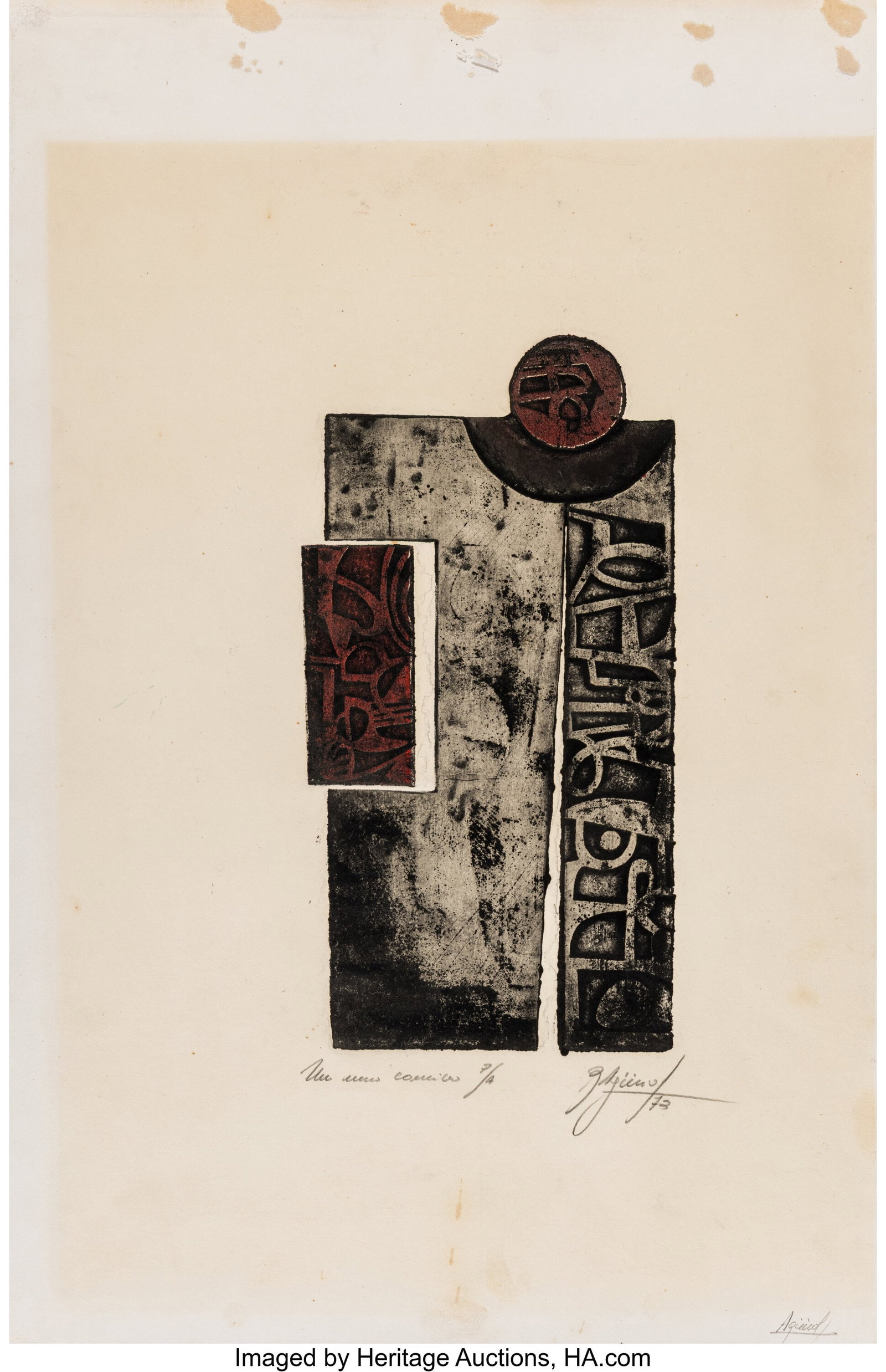 Edmundo Aquino (1939-2019) Sin titulo, 1973 Etch: Edmundo Aquino (1939-2019) Sin titulo, 1973 Etching and aquatint in colors on paper 19-3/4 x 12-3/4 inches (50.2 x 32.4 cm) (sheet) P/A Si