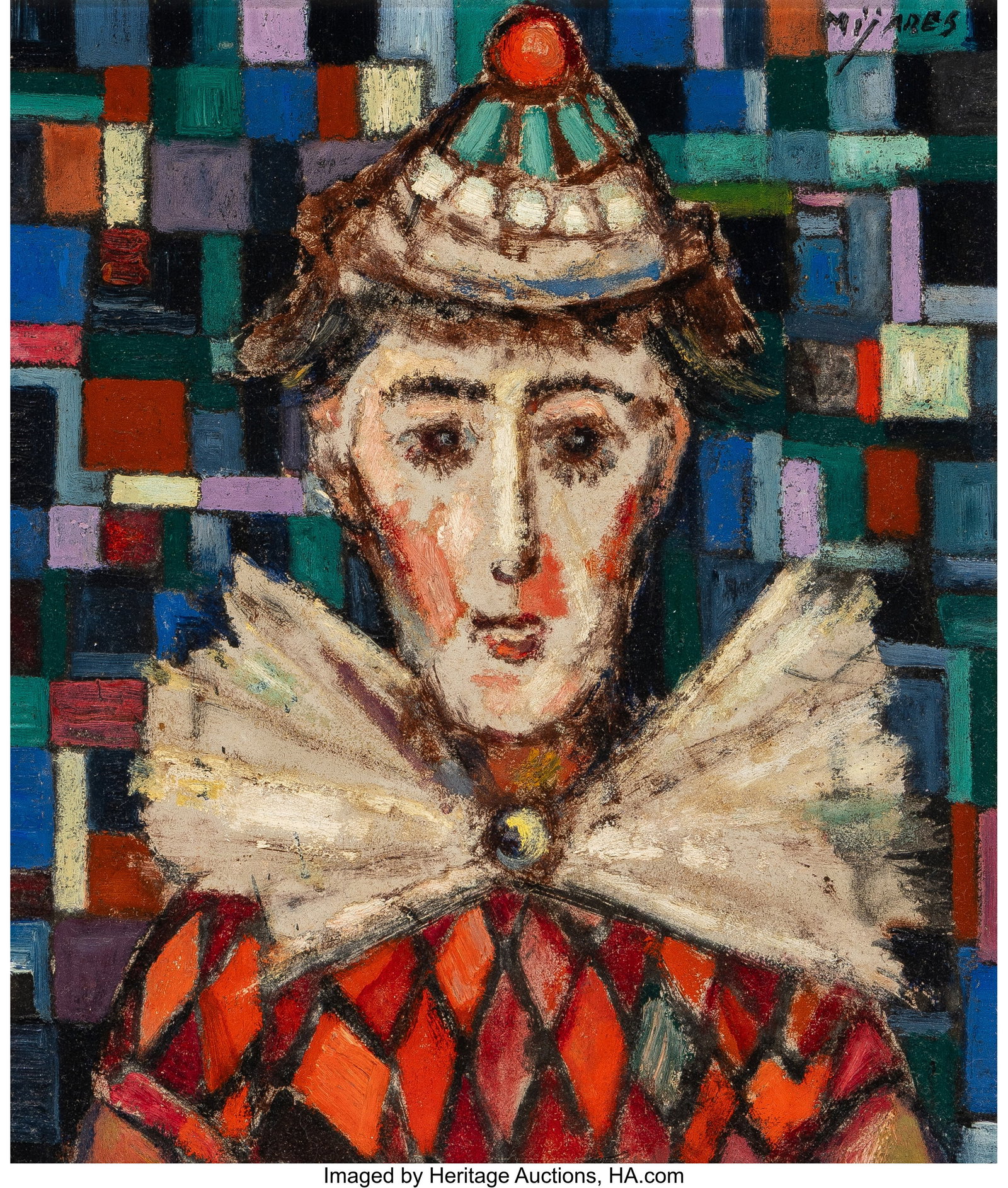 Jose Maria Mijares (1921-2004) Harlequin Oil on : Jose Maria Mijares (1921-2004) Harlequin Oil on panel 14 x 12 inches (35.6 x 30.5 cm) Signed upper right: Mijares PROVENANCE: Acacia Gallery, Havana