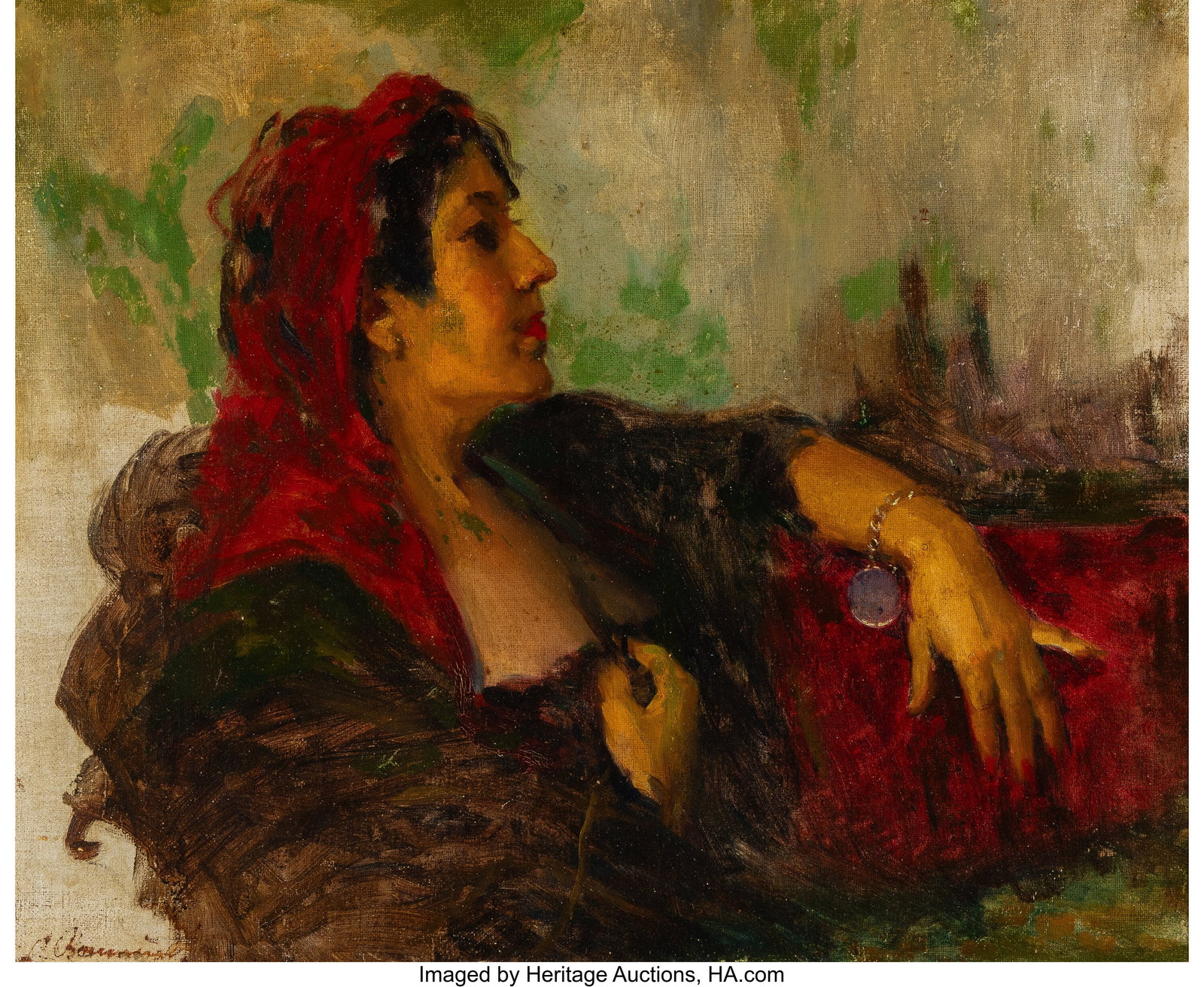 Leopoldo Romañach (1862-1951) Lady, circa 1940 : Leopoldo Romañach (1862-1951) Lady, circa 1940 Oil on canvas 22 x 27 inches (55.9 x 68.6 cm) Signed lower left: L. Romañach PROVENANC