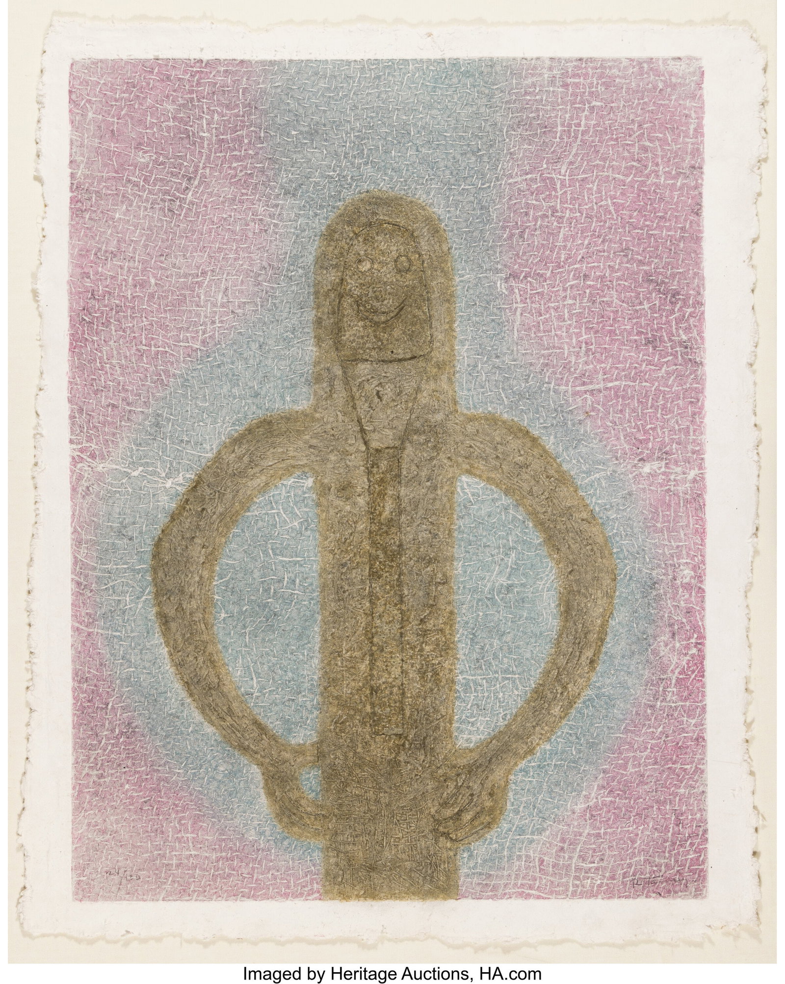 Rufino Tamayo (1899-1991) Personaje con red, 198: Rufino Tamayo (1899-1991) Personaje con red, 1982 Mixografía in colors on handmade paper 34 x 27 inches (86.4 x 68.6 cm) (sheet) Ed. 24&