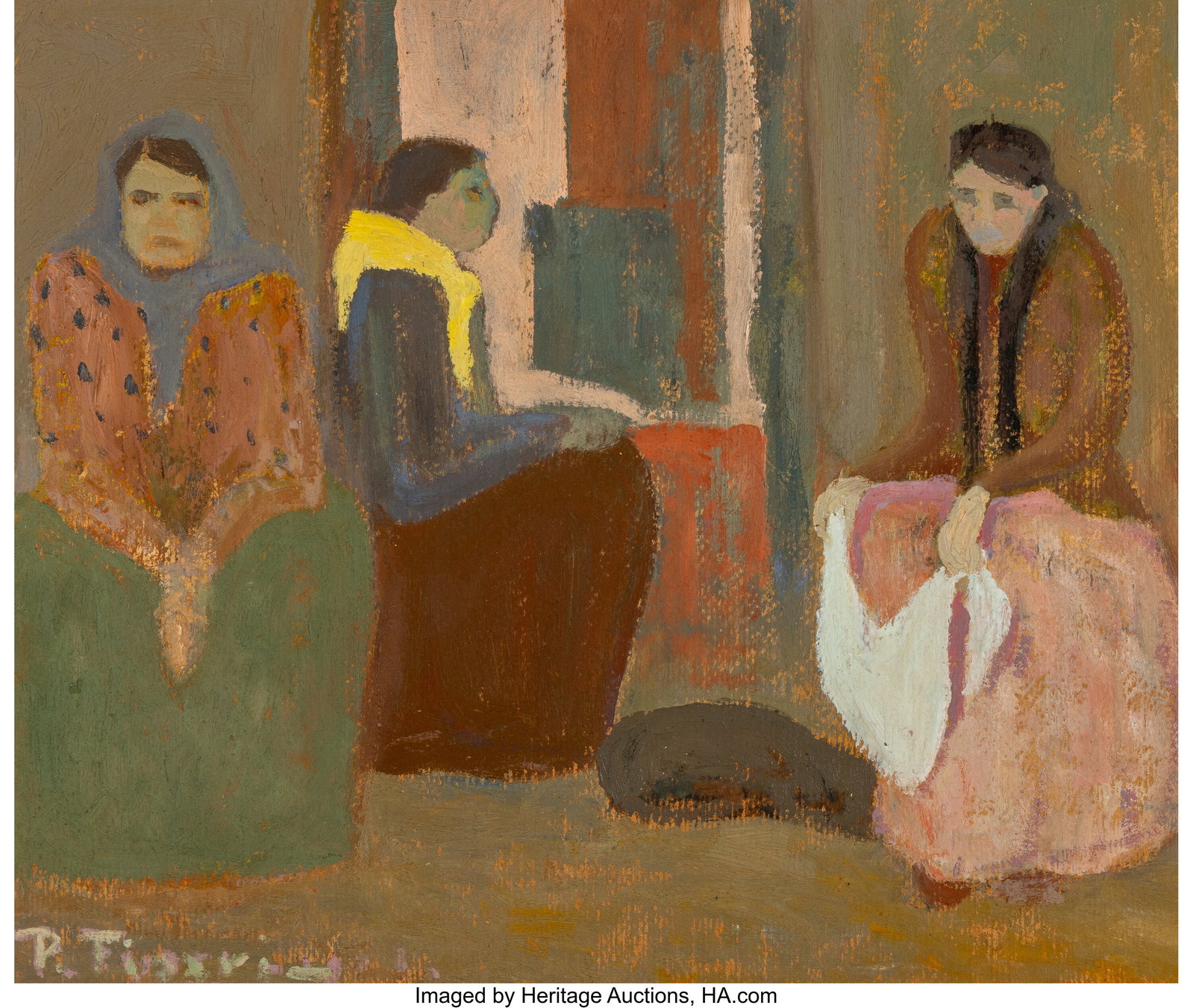 Pedro Figari (1861-1938) ¿Siempre vamos a vivir: Pedro Figari (1861-1938) ¿Siempre vamos a vivir así, mamá? Oil on board 13 x 15-1/2 inches (33.0 x 39.4 cm) Signed lower left&col