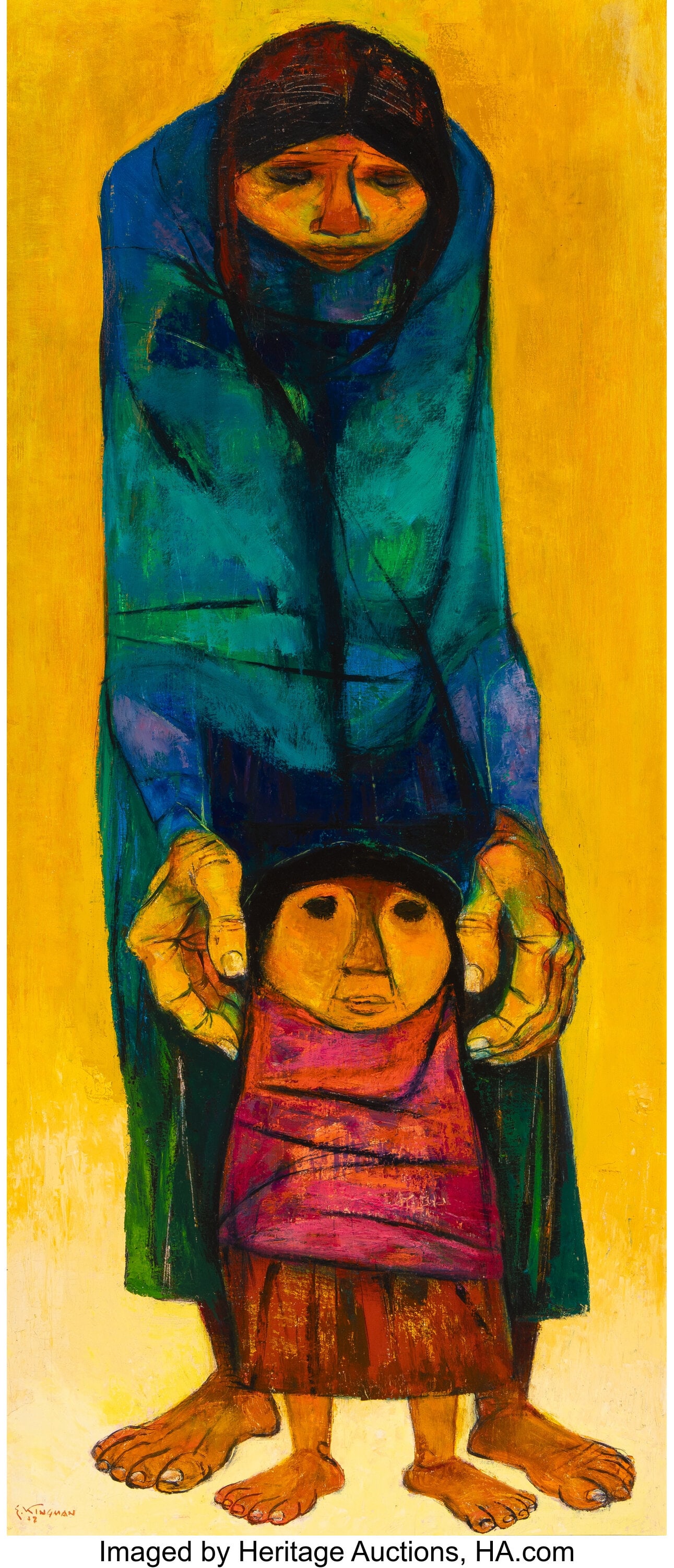 Eduardo Kingman (1913-1997) Dos figuras, 1972 Oi: Eduardo Kingman (1913-1997) Dos figuras, 1972 Oil on canvas 49 x 21-1/4 inches (124.5 x 54.0 cm) Signed and dated lower left: E. Kingman / 