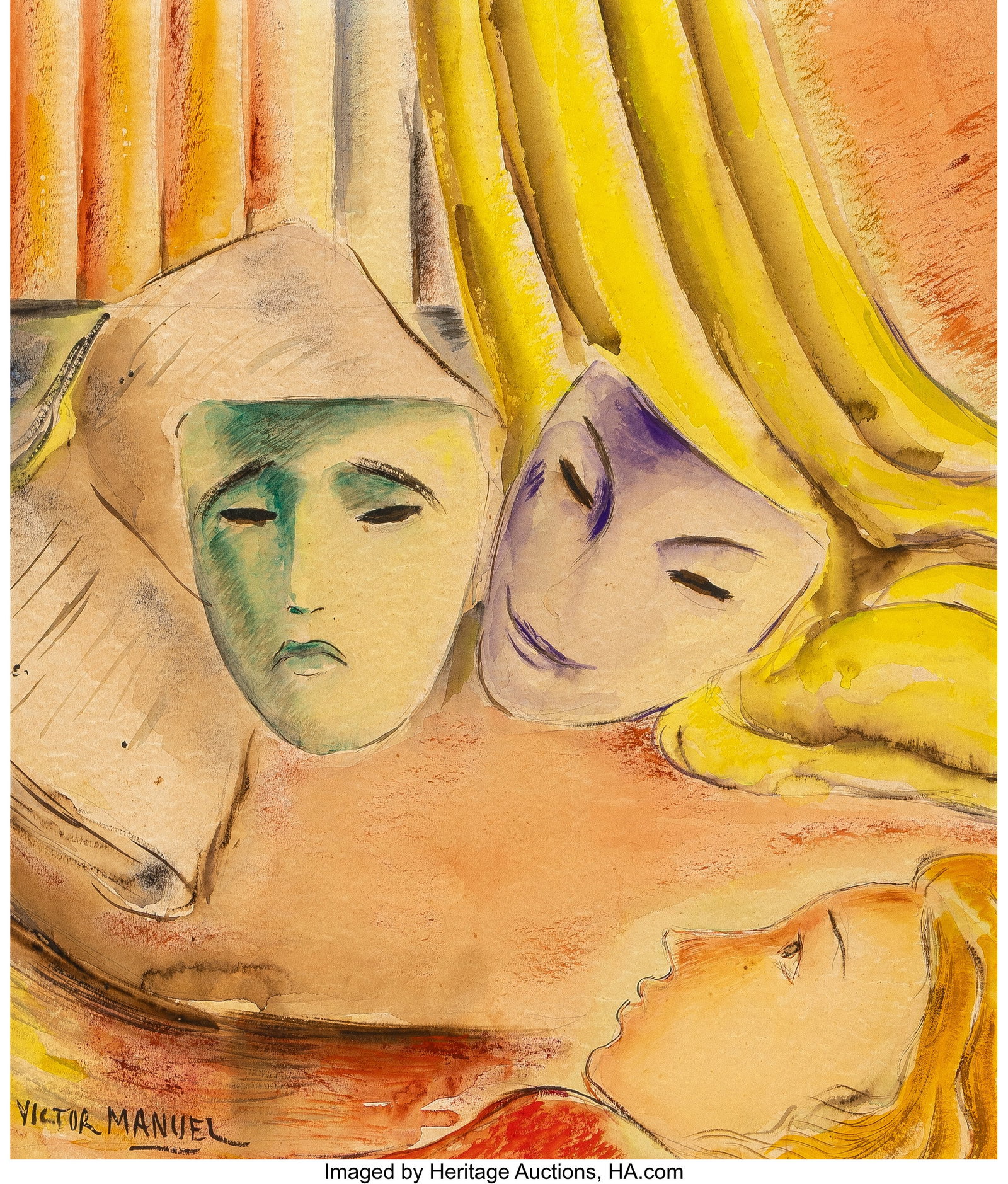 Víctor Manuel García (1897-1969) Masks, 1950 W: Víctor Manuel García (1897-1969) Masks, 1950 Watercolor and pencil on heavy paper 22 x 19 inches (55.9 x 48.3 cm) Signed lower left: Victor 
