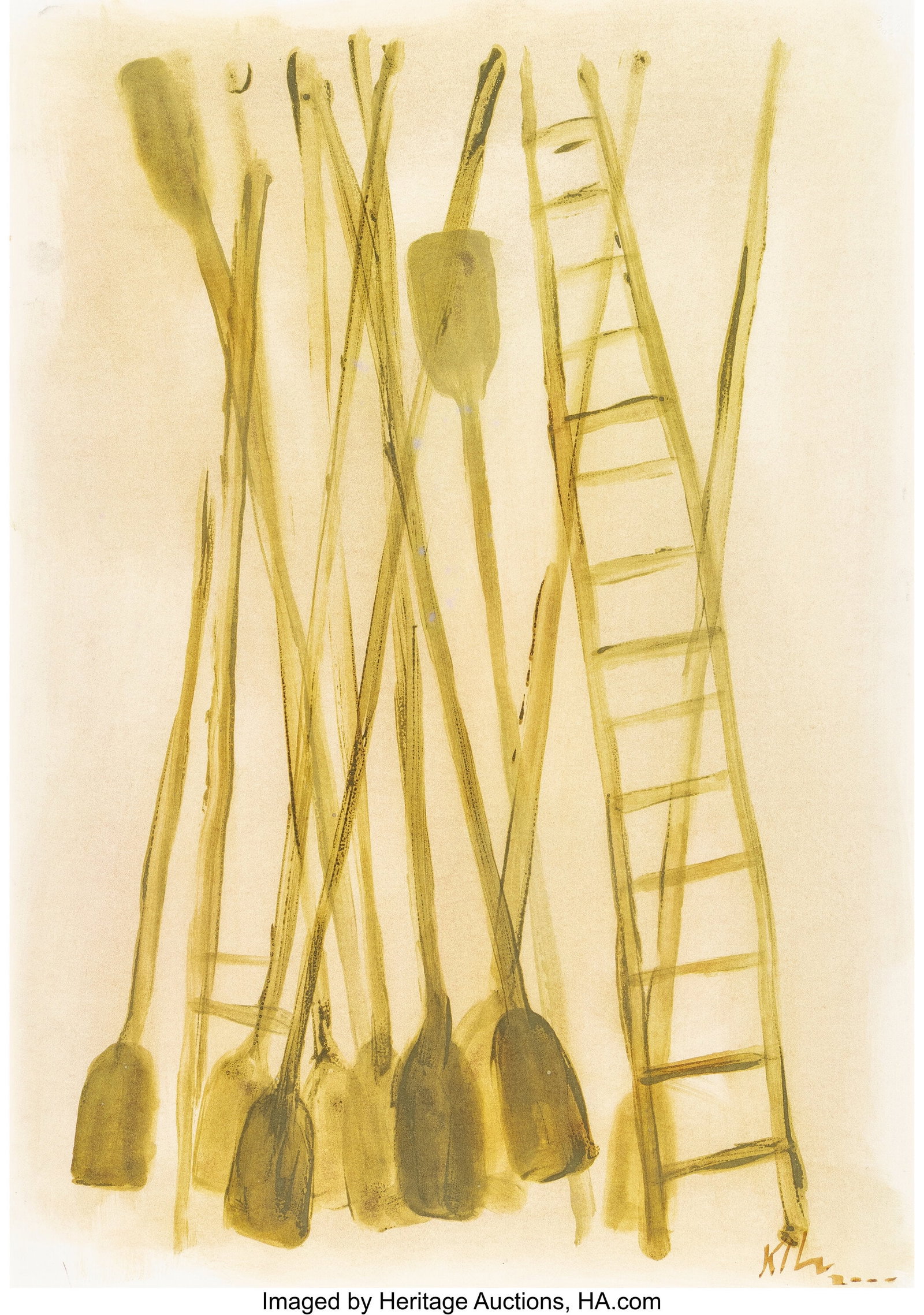 Kcho (Alexis Leyva Machado) (b. 1970) Untitled, : Kcho (Alexis Leyva Machado) (b. 1970) Untitled, 2000 Shoe polish on Guarro paper 39-1/4 x 27-1/2 inches (99.7 x 69.8 cm) Signed and