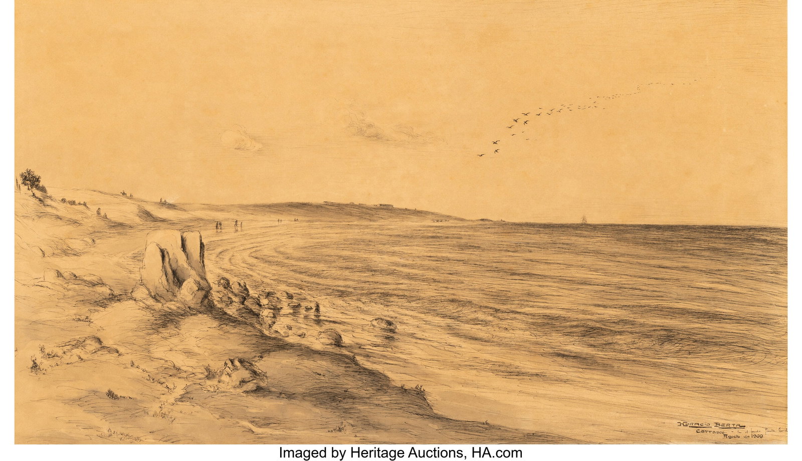 Horacio Berta (1888-1974) Carrasco, 1909 Pen and: Horacio Berta (1888-1974) Carrasco, 1909 Pen and ink, brush, and wash on wove paper laid to board 12-1/2 x 21-1/2 inches (31.8 x 54.6 cm)