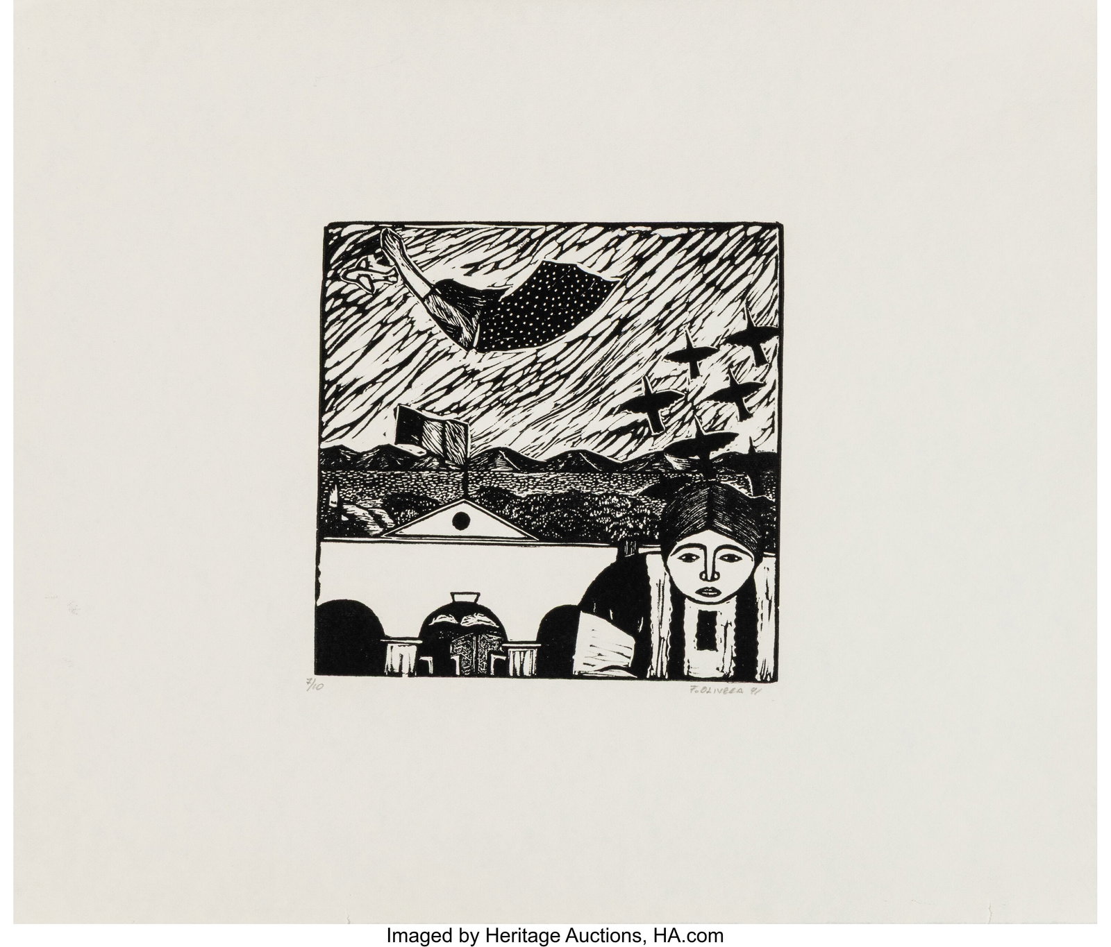 Fernando Olivera (b. 1962) Sin titulo, 1991 Wood: Fernando Olivera (b. 1962) Sin titulo, 1991 Woodcut on wove paper 11-1/2 x 13-3/4 inches (29.2 x 34.9 cm) Ed. 7/10 Signed,