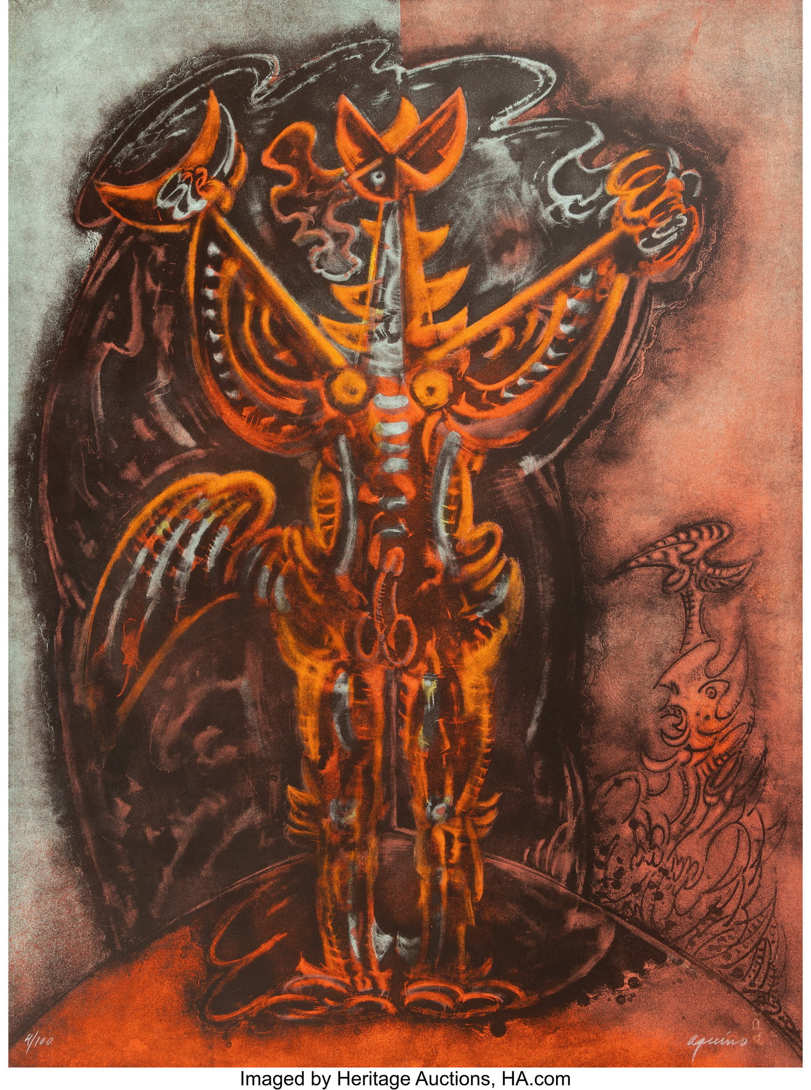 Edmundo Aquino (1939-2019) El Tenor, 1981 Lithog: Edmundo Aquino (1939-2019) El Tenor, 1981 Lithograph in colors on Arches paper 33 x 22 inches (83.8 x 55.9 cm) (sheet) 4/100 Signed and editioned 