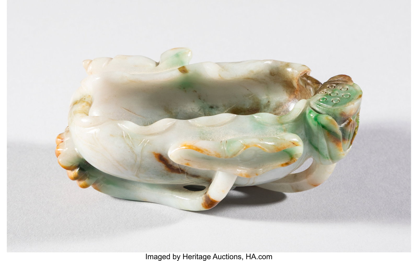 A Chinese Carved Jadeite 'Lotus Leaf' Brushpot 1 (1 of 2)