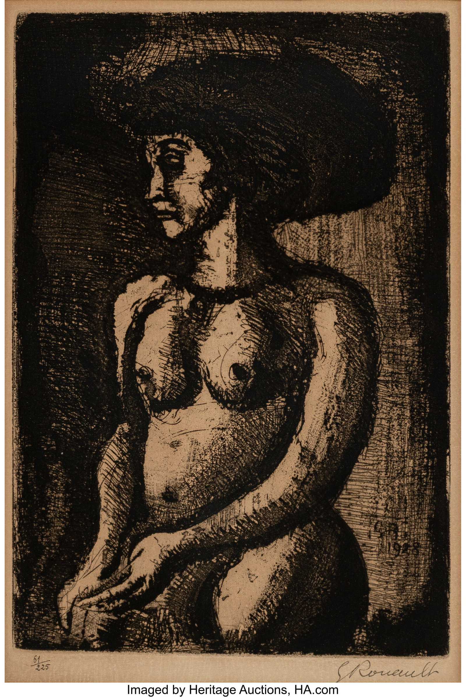Georges Rouault (French, 1871-1958) Fille au Gra: Georges Rouault (French, 1871-1958) Fille au Grande Chapeau, plate 22 from "Les Réincarnation du Père Ubu", 1928 Etching, aquatint, roulette&comma