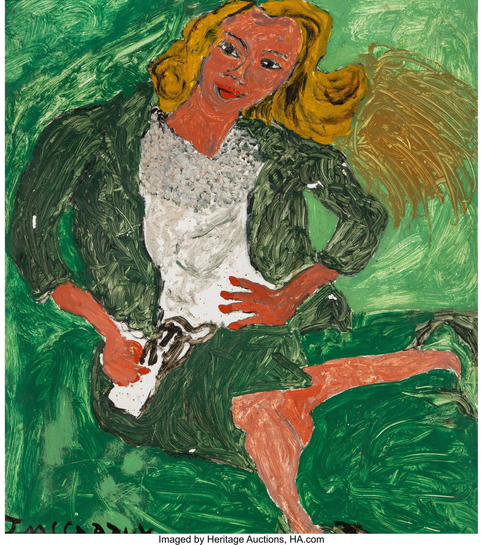 Justin McCarthy (American, 1891-1977) Portrait o: Justin McCarthy (American, 1891-1977) Portrait of Joan Fontaine Oil on board 20-1/4 x 18 inches (51.4 x 45.7 cm) Signed lower left: J. McCarthy