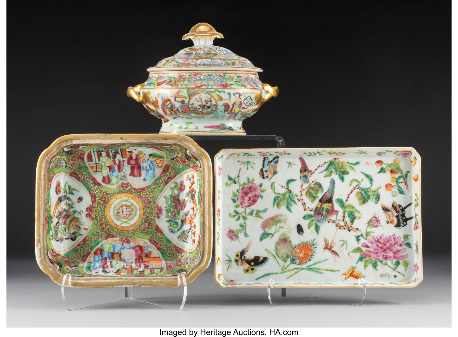 Three Chinese Export Famille Rose Dishes, 19th c (1 of 2)