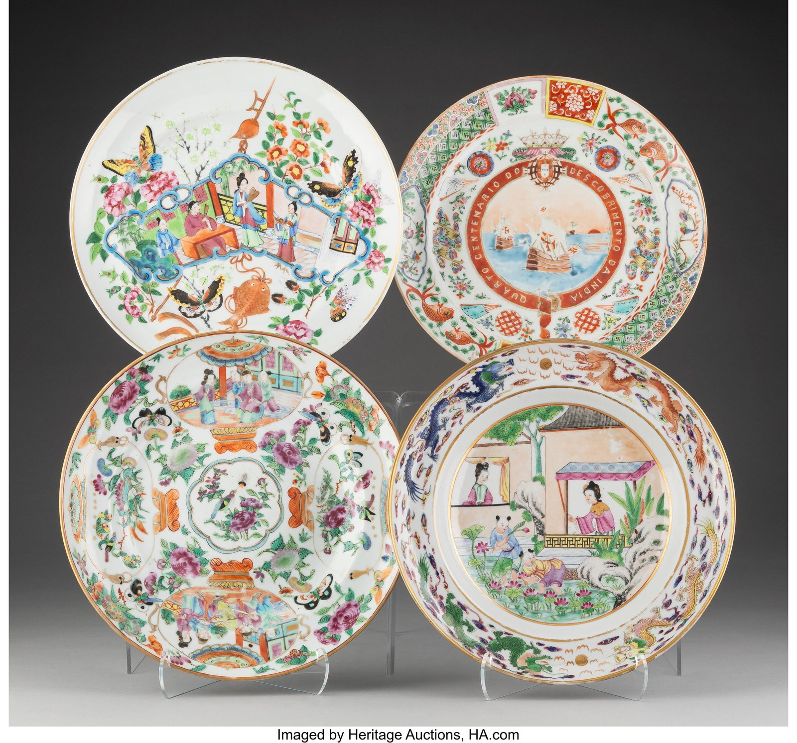 Four Chinese Export Famille Rose Dishes, 19th ce (1 of 2)