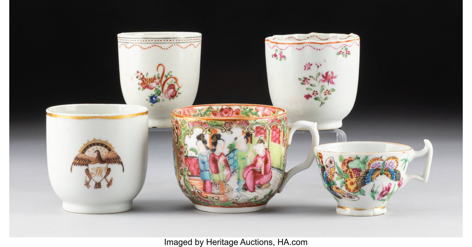 A Group of Five Chinese Export Cups, 19th centur: A Group of Five Chinese Export Cups, 19th century 2-5/8 x 2-5/8 x 3-3/4 inches (6.7 x 6.7 x 9.5 cm) HID03101062020 © 2026 Heritage Auctions |