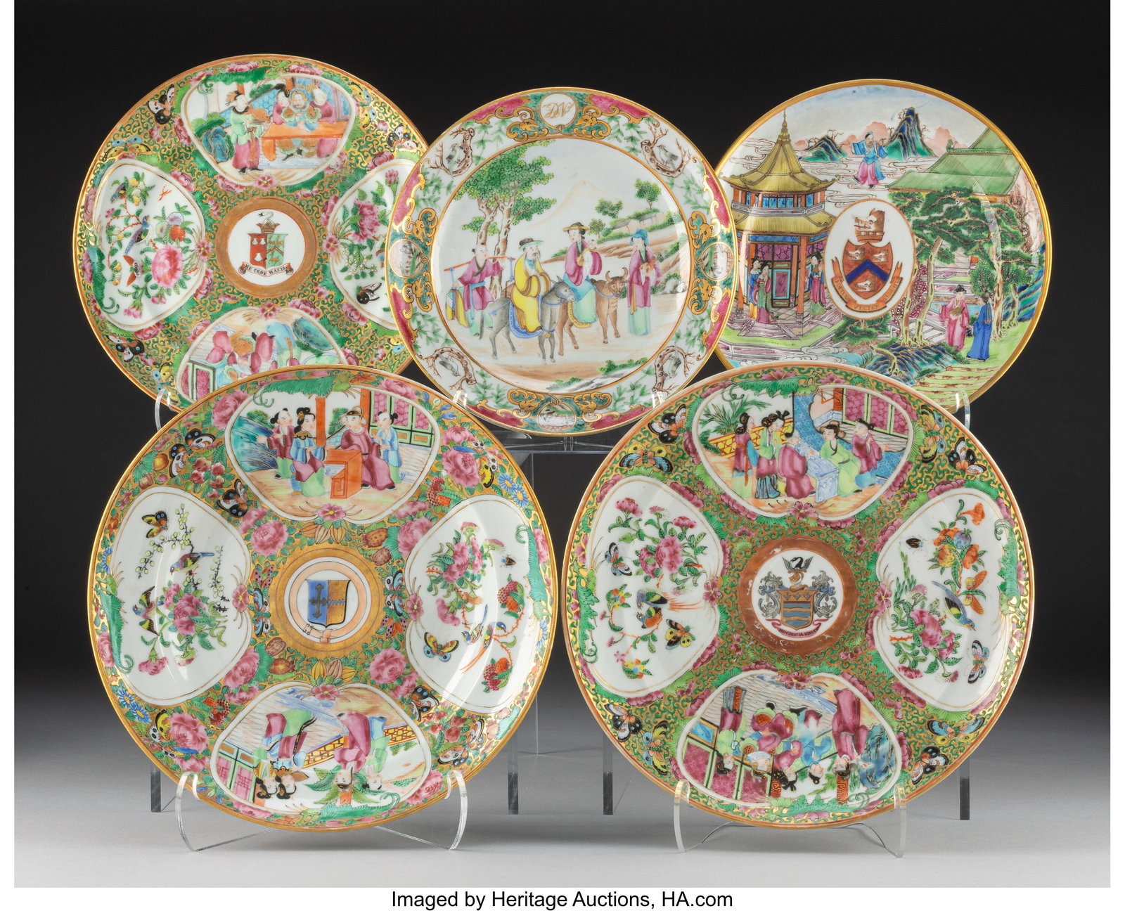 Five Chinese Export Famille Rose Armorial Dishes: Five Chinese Export Famille Rose Armorial Dishes, 19th century 1-5/8 x 9-7/8 x 9-7/8 inches (4.1 x 25.1 x 25.1 cm) HID03101062020 © 2026 Heritage 