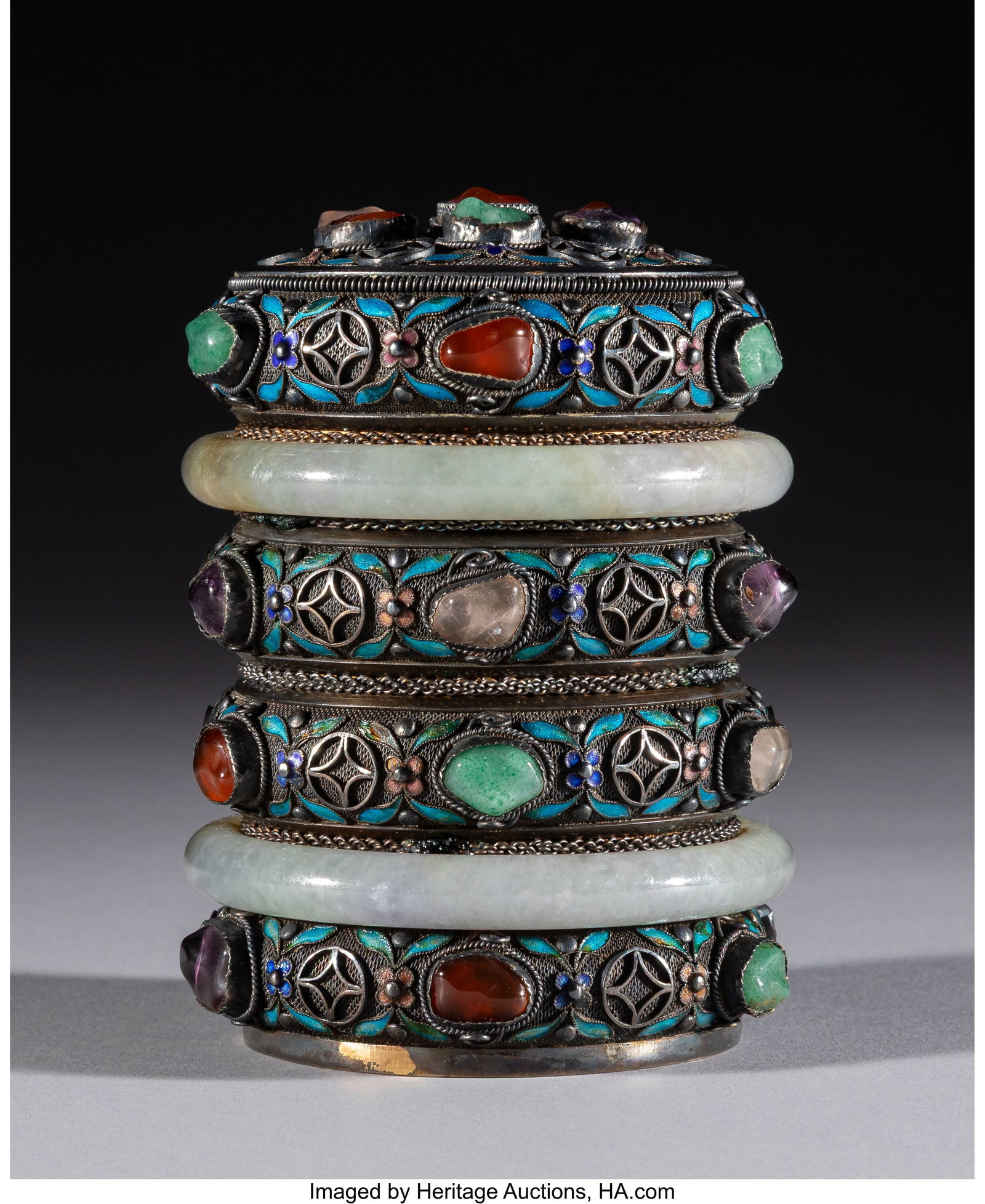 A Chinese Export Jade and Gem-Set, Partial Gilt  (1 of 3)