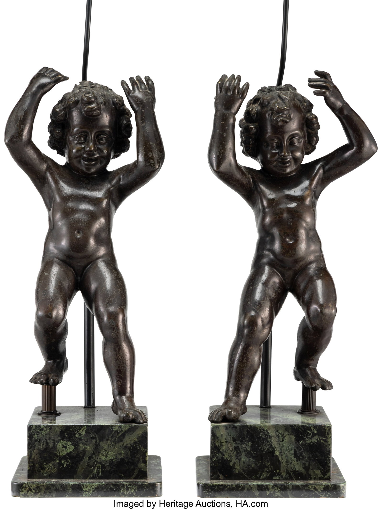 A Pair of Bronze and Faux Marble-Mounted Putti a (1 of 3)