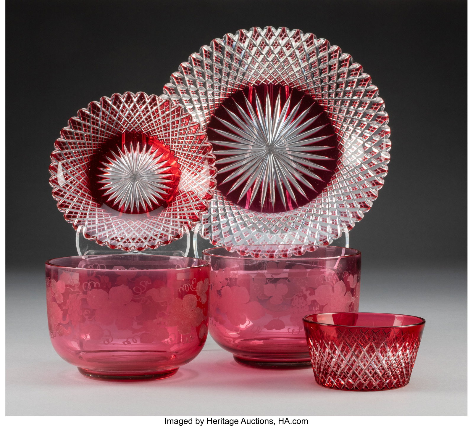 A Group of Five Ruby Glass Table Articles, late  (1 of 2)