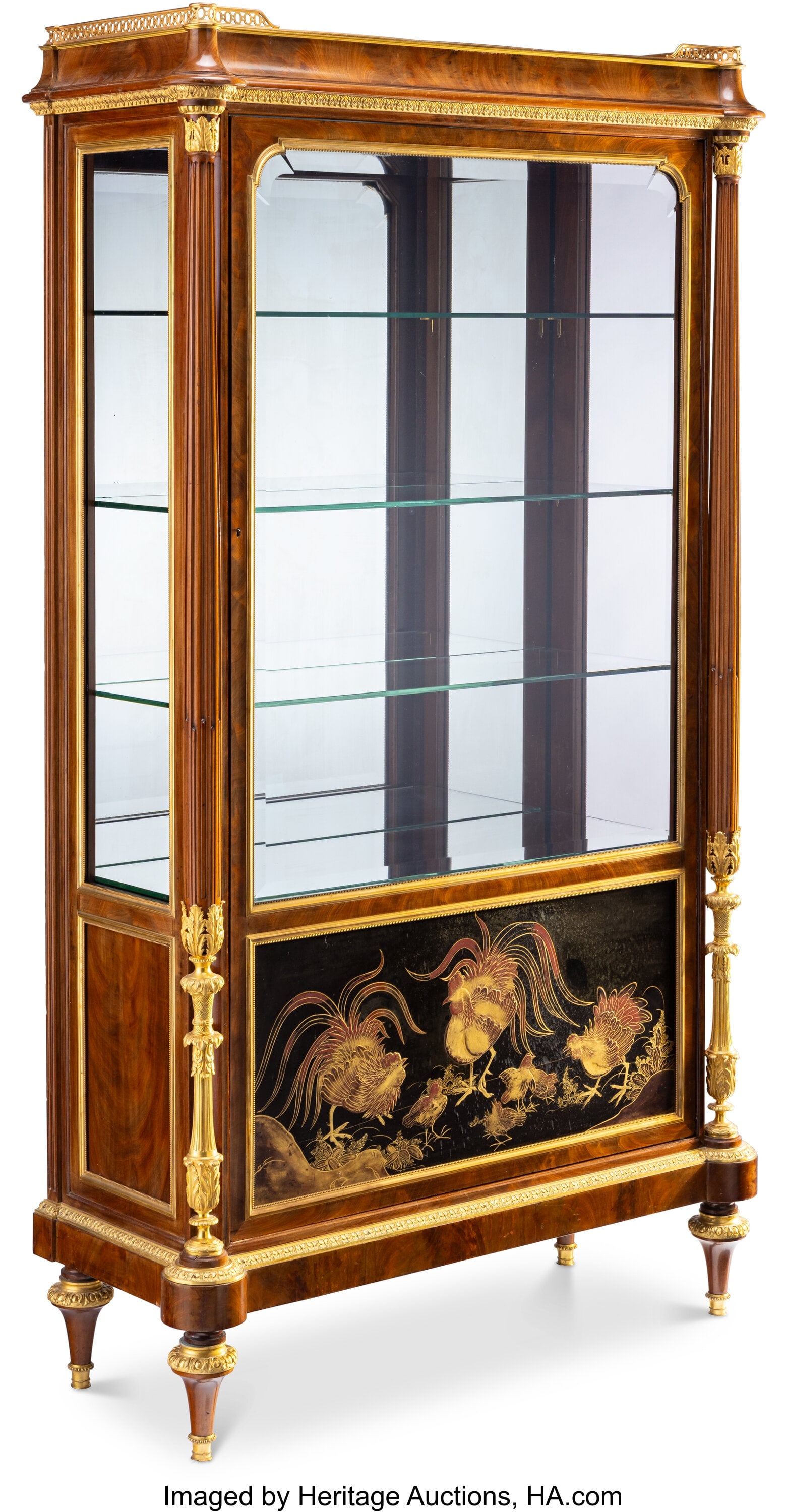 A Maison Krieger Gilt Bronze-Mounted Mahogany an: A Maison Krieger Gilt Bronze-Mounted Mahogany and Lacquered Coromandel Vitrine Cabinet, circa 1875 Marks: KRIEGER, PARIS 80 x 44-1/2 x 18-1/4 inches (203.2 x 113&