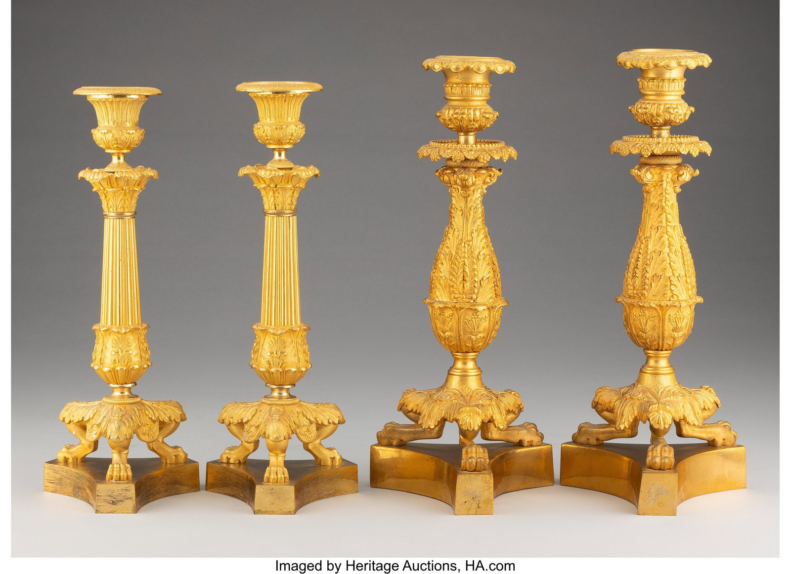 Two Pairs of Charles X Gilt Bronze Candlesticks, (1 of 2)