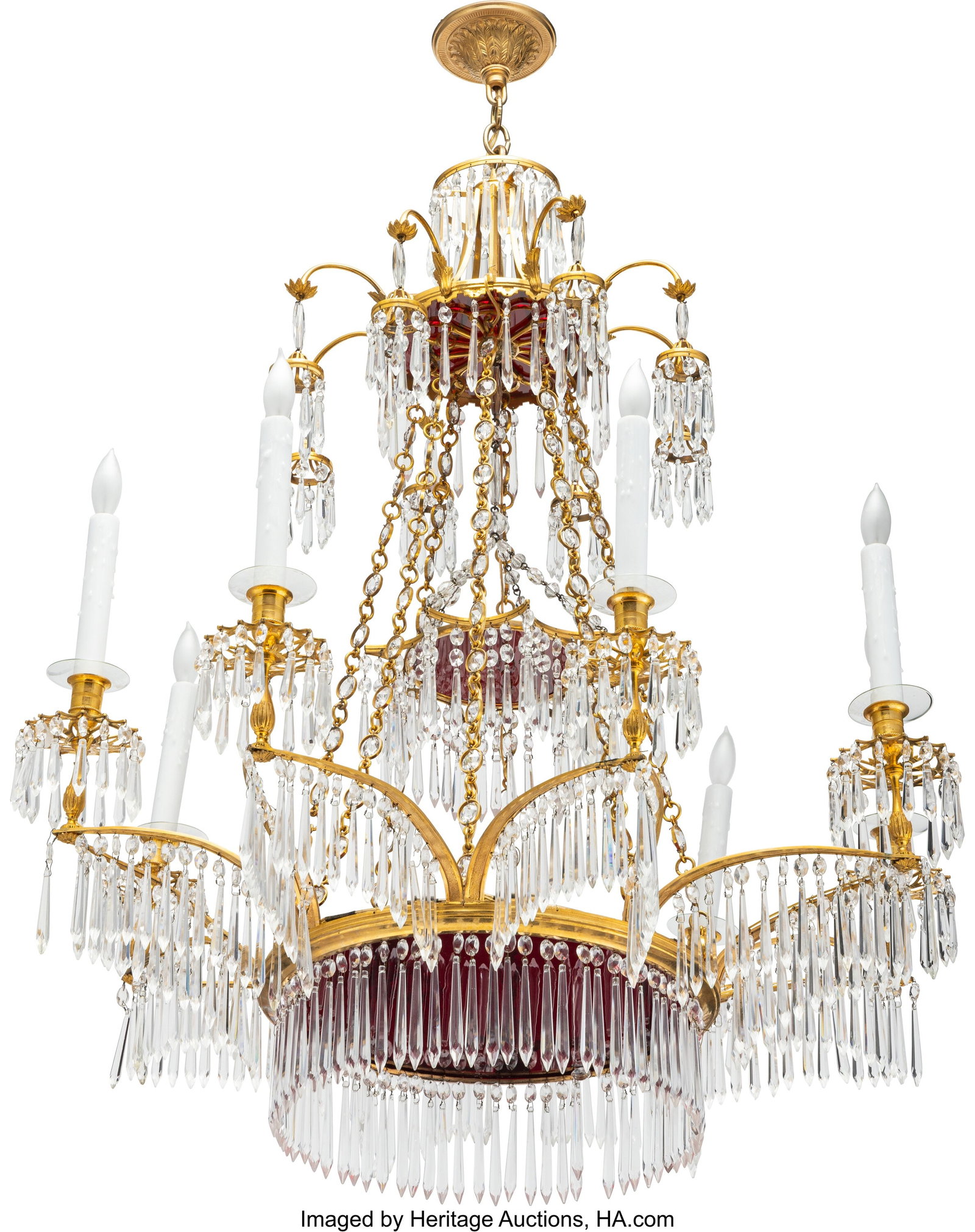 A Baltic Neoclassical Gilt Bronze and Cut-Glass : A Baltic Neoclassical Gilt Bronze and Cut-Glass Eight-Light Chandelier, circa 1800 37 x 33 x 33 inches (94.0 x 83.8 x 83.8 cm) Property from the Estate of a Privat