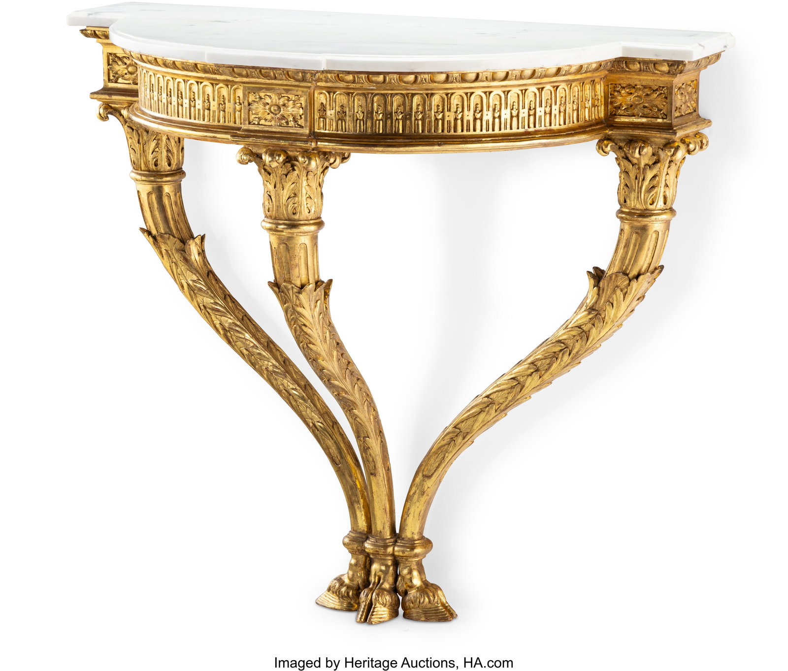 A Louis XVI Gilt Wood Demilune Console Table wit (1 of 3)