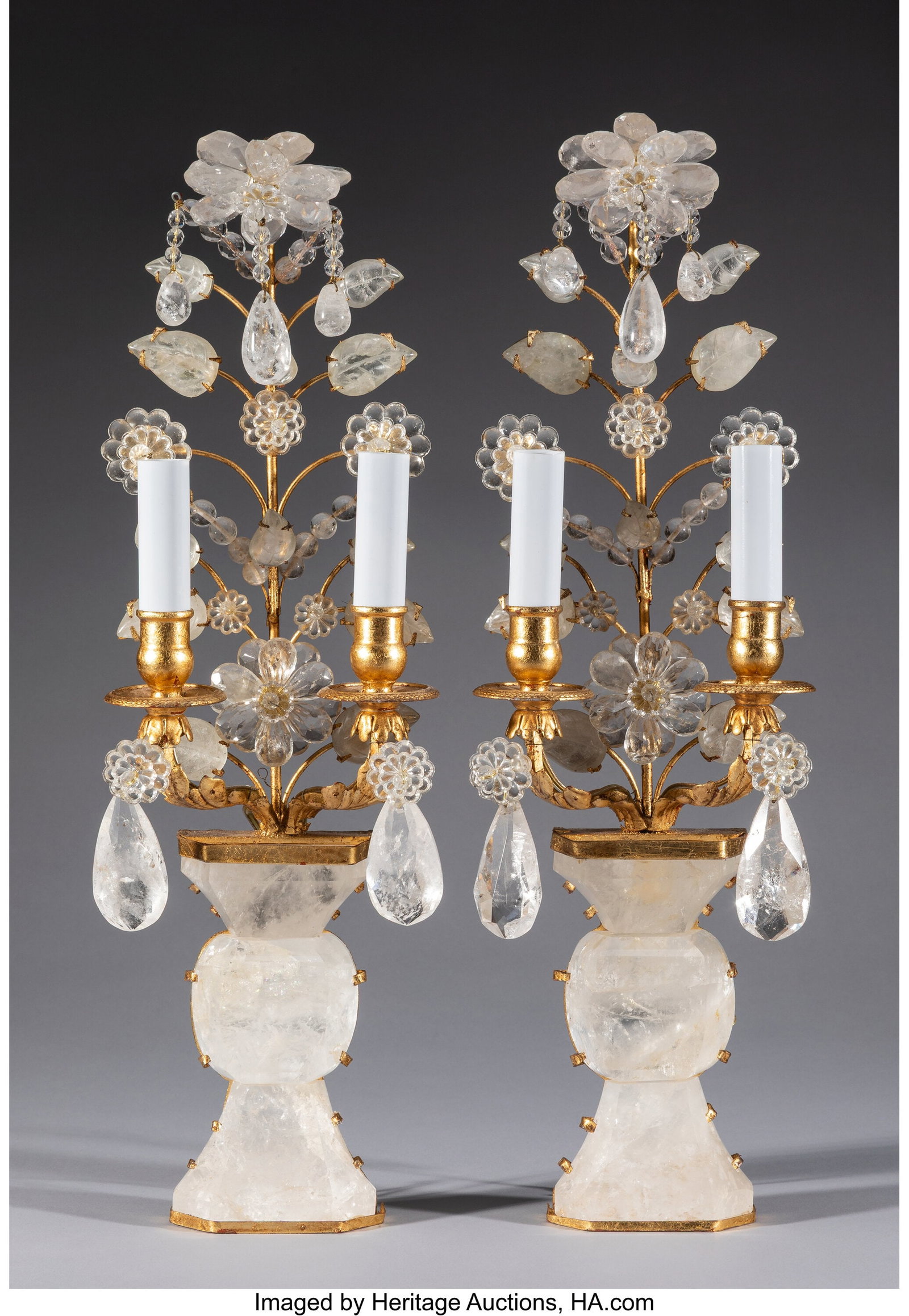A Pair of Baguès-Style Rock Crystal and Gilt Wo (1 of 4)