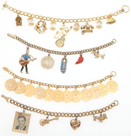 Elvis Presley Charm Bracelet Group (EPE, Hit Tun: Elvis Presley Charm Bracelet Group (EPE, Hit Tunes Jewelry, and others 1956-58). Four Elv