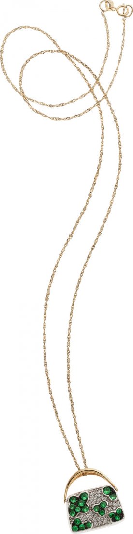 Mirabelle Tsavorite Garnet, Diamond Gold Pendant: Mirabelle Tsavorite Garnet, Diamond Gold Pendant Black rhodium finished 18k white and yell