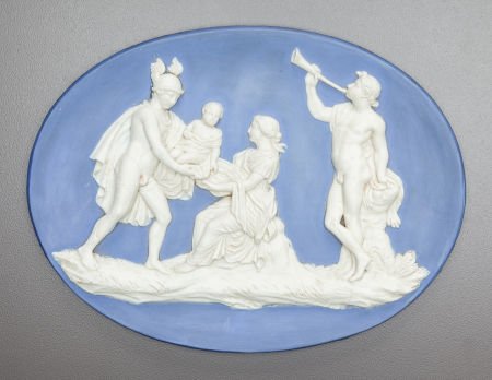 A WEDGWOOD & BENTLEY BLUE JASPERWARE OVAL PLAQUE: A WEDGWOOD & BENTLEY BLUE JASPERWARE OVAL PLAQUECirca 1769-80Marks: WEDGWOOD & BENT