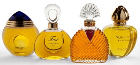 FOUR FRENCH GLASS PERFUME FACTICES 20th century: FOUR FRENCH GLASS PERFUME FACTICES 20th century13 inches high (33.0 cm) (tallest)