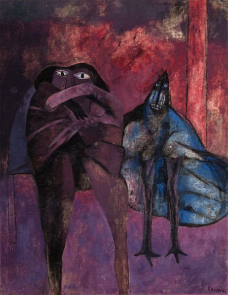 EMILIO ORTIZ (Mexican, b. 1936) Waiting, 2002 Oi: EMILIO ORTIZ (Mexican, b. 1936) Waiting, 2002 Oil and tempera on canvas 55