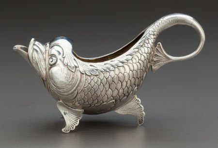 A GERMAN SILVER DOLPHIN-FORM SAUCE BOAT Maker : A GERMAN SILVER DOLPHIN-FORM SAUCE BOAT Maker unknown, circa 1950 Marks: 6, Ge