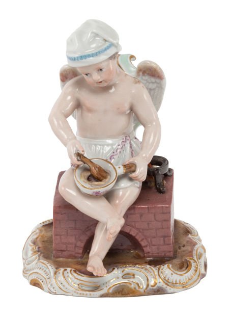 A MEISSEN FIGURE OF A CHERUB 19th century Marks: A MEISSEN FIGURE OF A CHERUB19th centuryMarks: (crossed swords in underglaze blue),