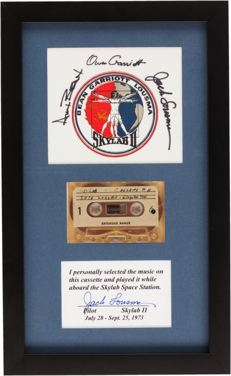 Skylab II (SL-3) Flown Music Cassette Tape in Fr: Skylab II (SL-3) Flown Music Cassette Tape in Framed Display with Crew-Signed Beta Cloth Patch Directl