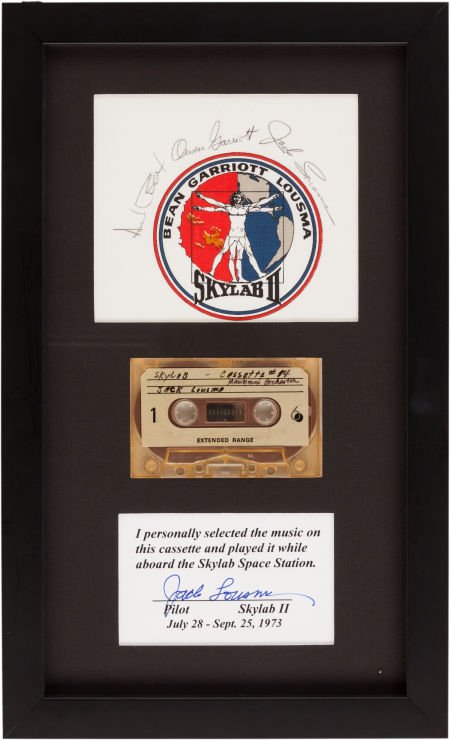 Skylab II (SL-3) Flown Music Cassette Tape in Fr: Skylab II (SL-3) Flown Music Cassette Tape in Framed Display with Crew-Signed Beta Cloth Patch Directl
