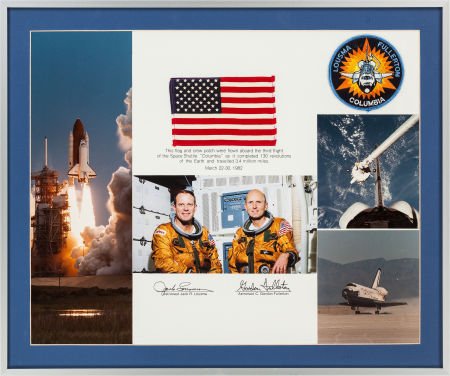 Space Shuttle Columbia (STS-3) Flown American Fl: Space Shuttle Columbia (STS-3) Flown American Flag and Crew Patc