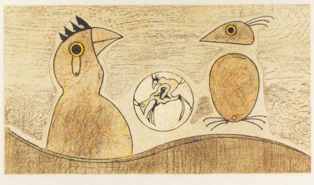 MAX ERNST (German, 1891-1976) Deux Oiseaux (Ochr: MAX ERNST (German, 1891-1976)Deux Oiseaux (Ochre), 1975Lithograph in colors