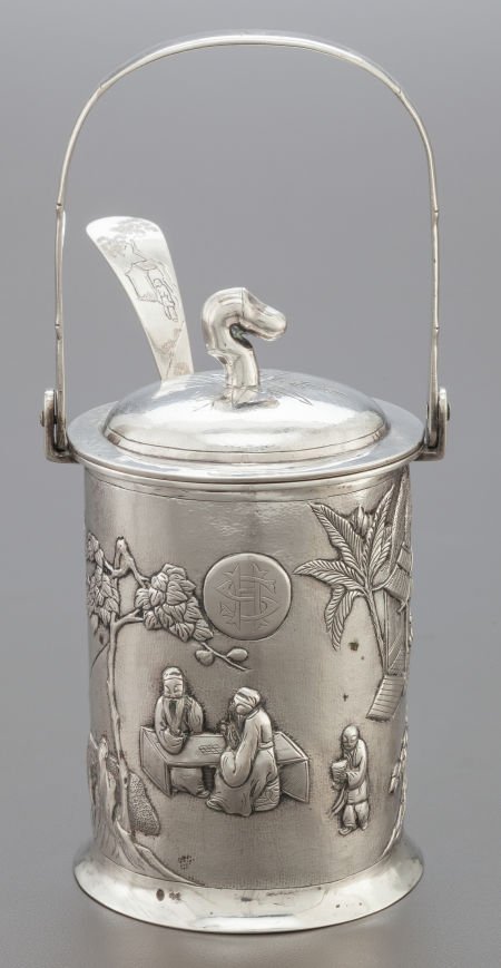 A TUCK CHANG CHINESE EXPORT SILVER CONSERVE POT : A TUCK CHANG CHINESE EXPORT SILVER CONSERVE POT & SPOON Tuck Chang & Co, Hong Kong an