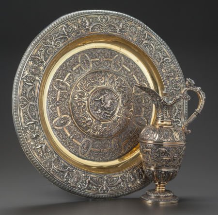 AN ELKINGTON & CO. VICTORIAN CELLINI PATTERN SIL: AN ELKINGTON & CO. VICTORIAN CELLINI PATTERN SILVER-PLATED GILT