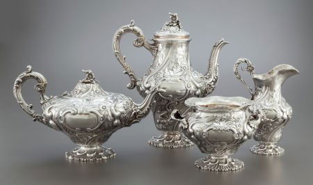A FOUR PIECE ROBERT W. SMITH IRISH VICTORIAN SIL: A FOUR PIECE ROBERT W. SMITH IRISH VICTORIAN SILVER TEA AND COFFEE SERVICERobert W. Smith,