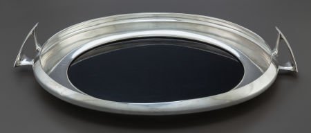 A GORHAM CIRCA 70 PATTERN SILVER AND FORMICA HAN: A GORHAM CIRCA 70 PATTERN SILVER AND FORMICA HANDLED TRAY D