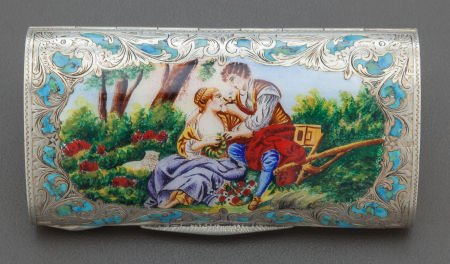 AN UGO BELLINI ITALIAN SILVER, SILVER GILT AND E: AN UGO BELLINI ITALIAN SILVER, SILVER GILT AND ENAMEL LIDDED BOX Ugo Bellini, Florenc