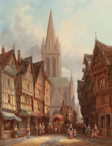 HENRY THOMAS SCHAFER (British, 1854-1915) Market: HENRY THOMAS SCHAFER (British, 1854-1915)Market Day in Honfleur, Normandy 