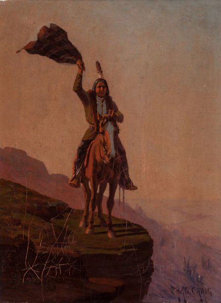 CHARLES CRAIG (American, 1846-1931) Indian on Ho: CHARLES CRAIG (American, 1846-1931)Indian on HorsebackOil on canvas16 x